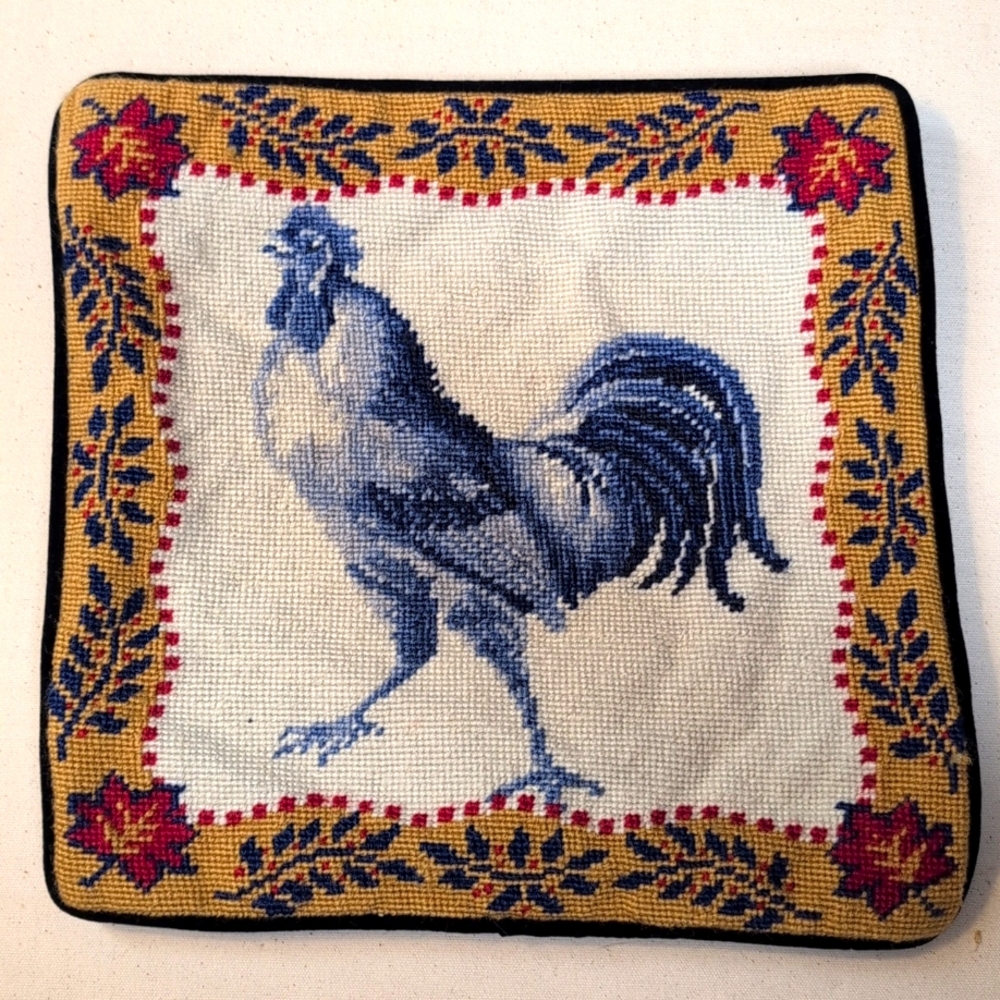 Gorgeous French Country Needlepoint pillow cover farmhouse roosters